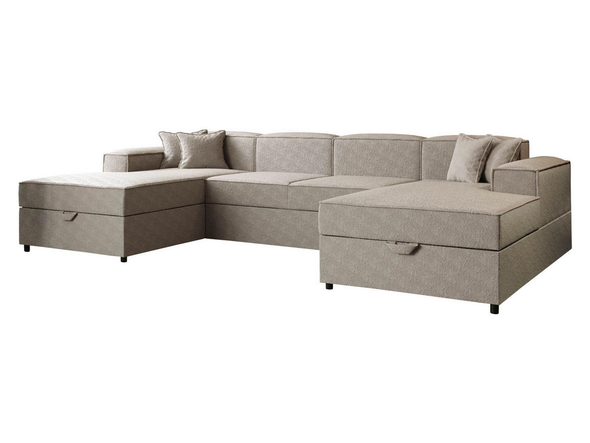 WOHNLANDSCHAFT Santos U Boucle - Beige/Schwarz, Holzwerkstoff/Kunststoff (320/79/166cm) - MIRJAN24