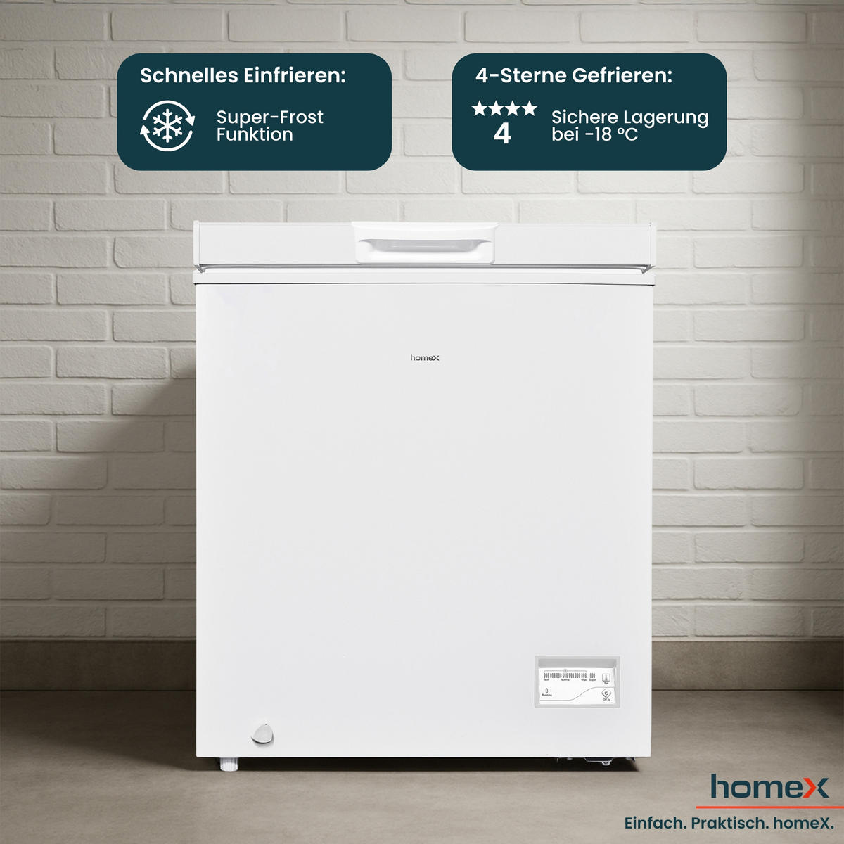 GEFRIERTRUHE, klein - 142L Nutzinhalt, 4-Sterne Gefrieren, Super-Frost-Funktion, LED-Display, inkl. Ablagekorb - Weiß, Kunststoff/Metall (70.5/84.5/54.5cm) - homeX