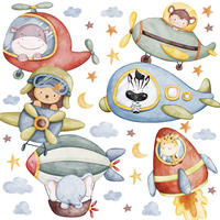 STICKER SET für Kinder Wilde Tiere Sterne Monde Wolken 60x30 - Gelb/Rot, Papier (60/30/1cm) - Muralo