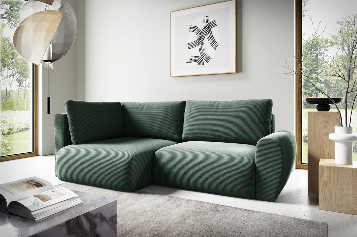 ECKSOFA Galan Mini Mit Schlaffunktion - Grün, Holzwerkstoff/Textil (241/153cm) - Fun Möbel