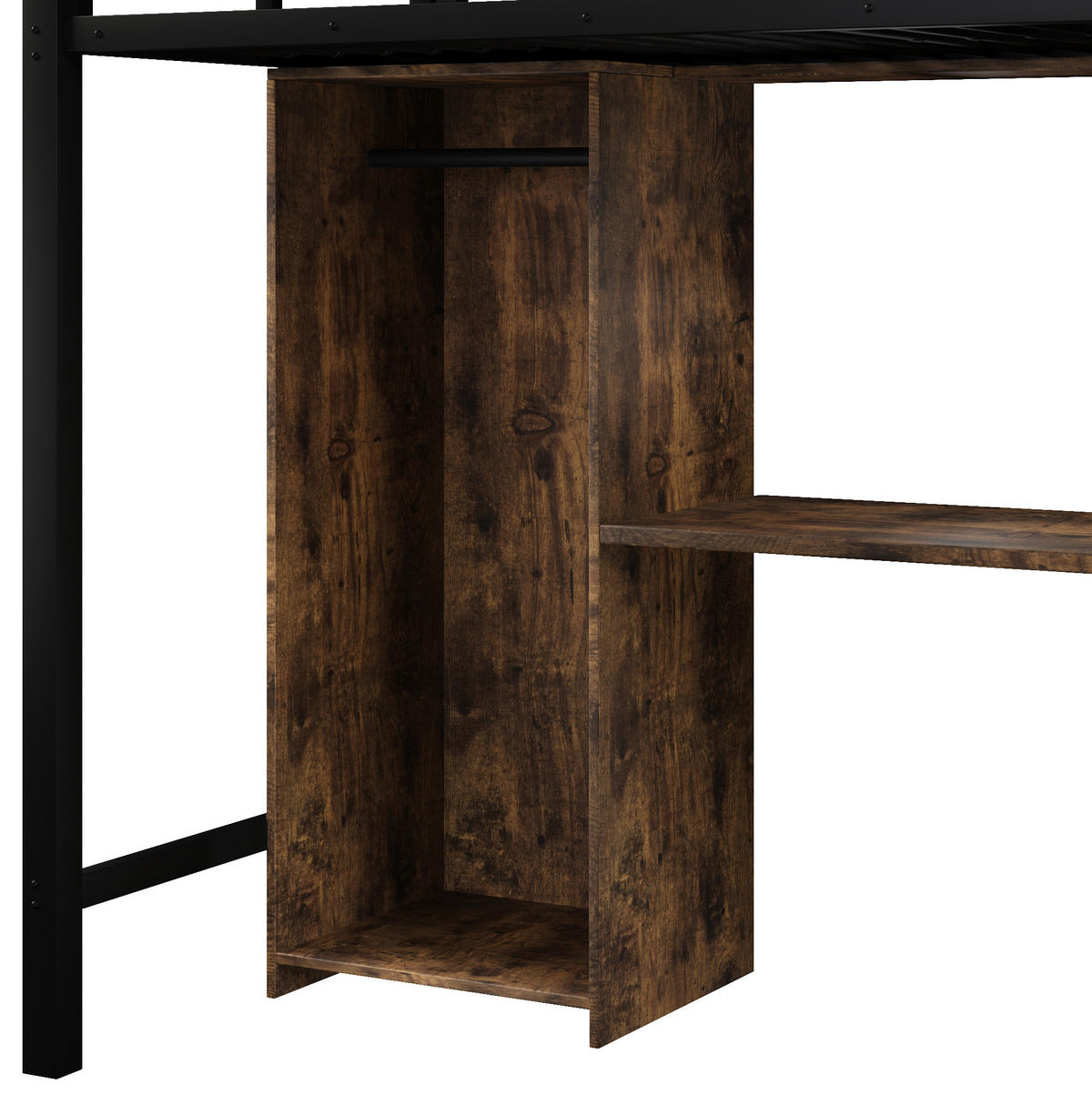 HOCHBETT 90/200 cm, Schwarz mit Kleiderschrank, Schreibtisch und Stauraum - Schwarz, Metall (90/200cm) - MIVRAY
