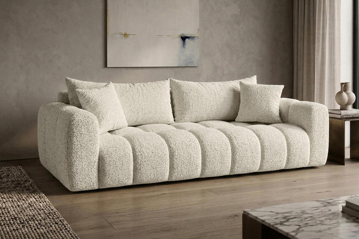 SCHLAFSOFA Mit Bettkasten, Chenillestoff Puente, Ecru, COSMOPOLITAN - Ecru, Holz (240/80/97cm) - Kaiser Möbel