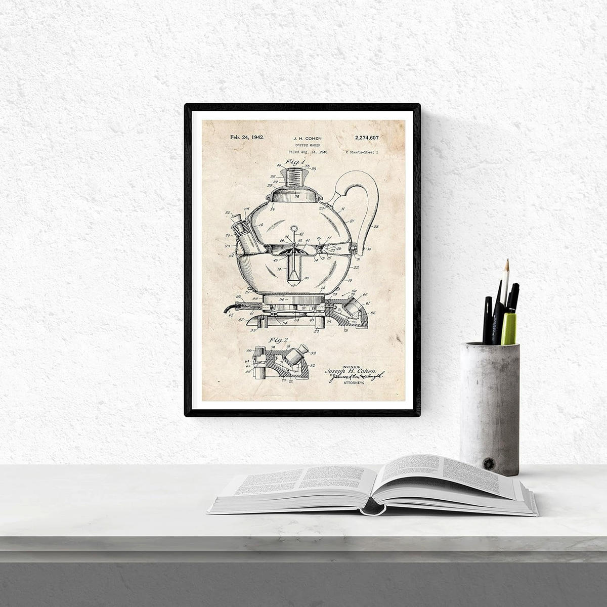 POSTER Set mit 4 Kaffeemaschine Vintage Patent Größe A4 Rahmenlos - Klar, Papier (21/1/29.7cm) - Nacnic