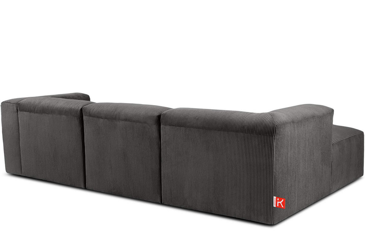 ECKMODULSOFA-LINKS BUFFO mit extrem weicher und bequemer Sitzfläche, Kordstoff, grau - Grau, Textil (297/180cm) - KONSIMO®