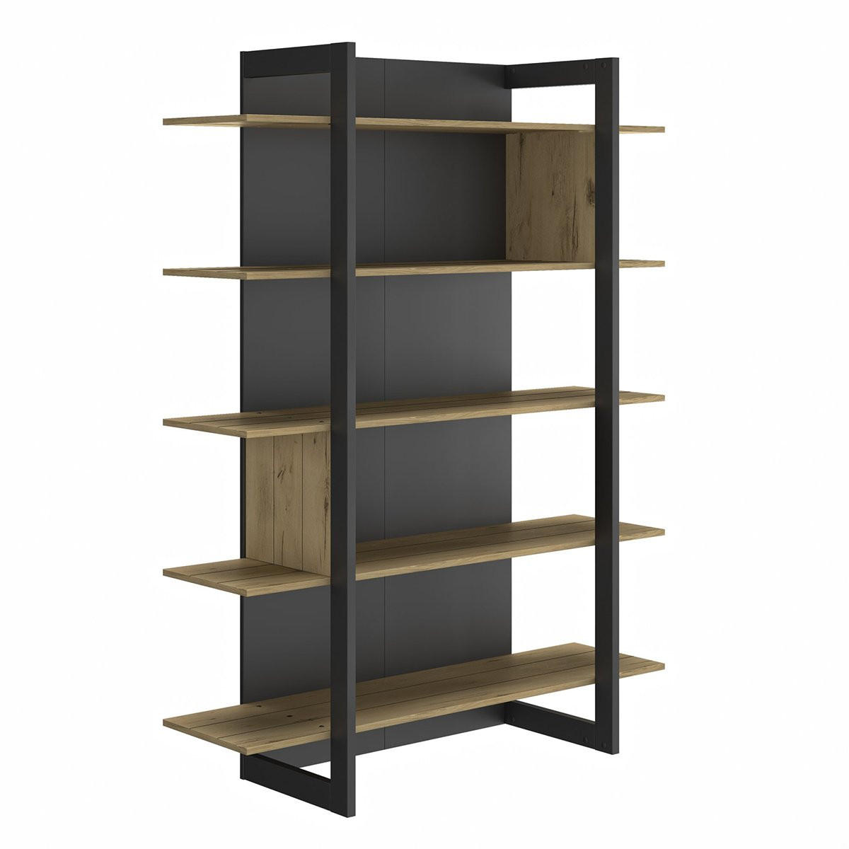 BÜCHERREGAL 5 Regale L136 cm - Russel - Schwarz, Holzwerkstoff (44/180/136cm) - Calicosy