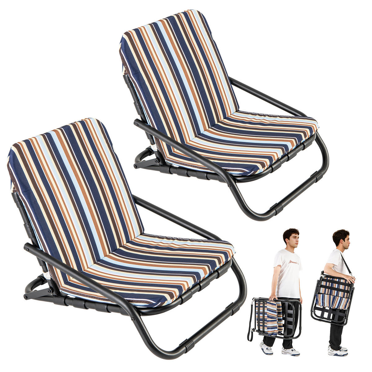 STRANDSTUHL Blau(2er-Set) - Blau, Metall (50/46/67cm) - COSTWAY