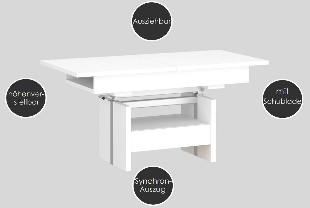 COUCHTISCH rechteckig ausziehbar höhenverstellbar Schubalde 110/64/56 cm - Eiche Artisan, Holzwerkstoff (65/110/56cm) - designimpex