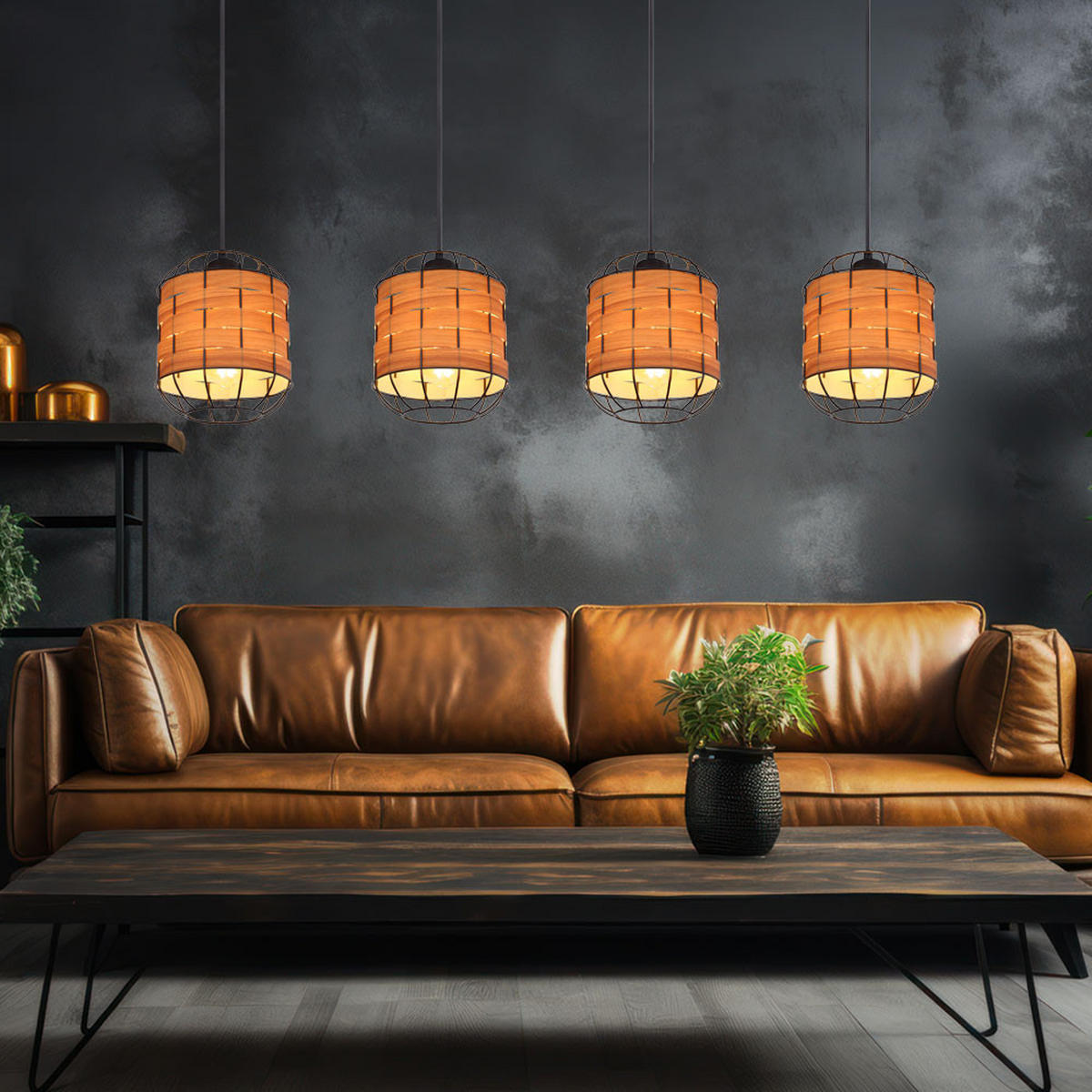 HÄNGELEUCHTE Holzoptik Schwarz Metall - Schwarz, Metall (100/18/120cm) - Globo Lighting