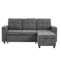 3-SITZER SCHLAFSOFA Vliesstoff Grau mit Stauraum, LED und USB - Grau, Holzwerkstoff/Textil (208/146cm) - WISHDOR