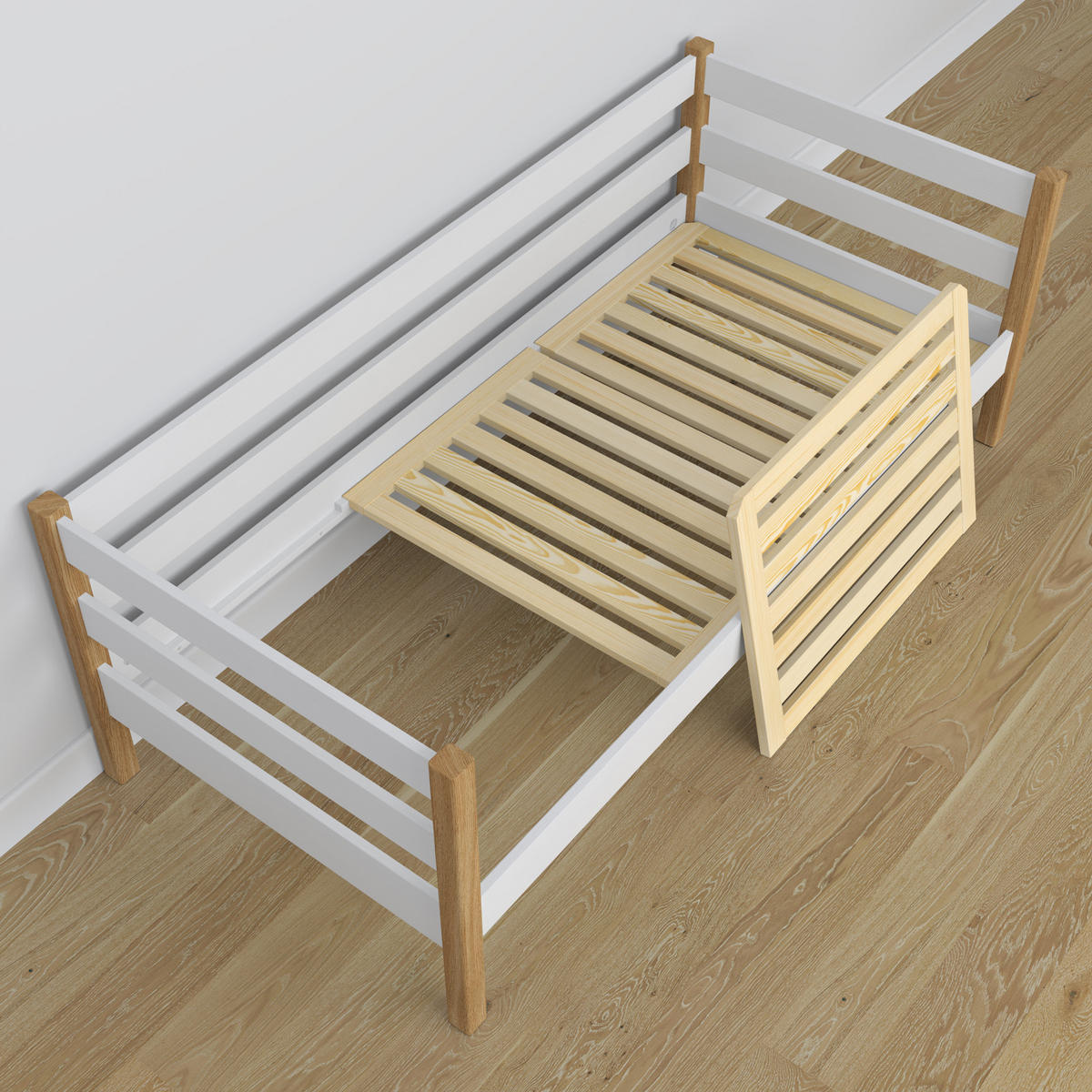 TAGESBETT mit Schublade N01 Weiß / Eiche Natur 80/200 - Eiche Artisan/Weiß, Naturmaterialien/Holz (80/200cm) - N-Wood