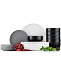 TAFELSERVICE VICTO Schüssel 6 Personen 18-tlg - Schwarz/Weiß, Keramik (27/2/27cm) - KONSIMO®