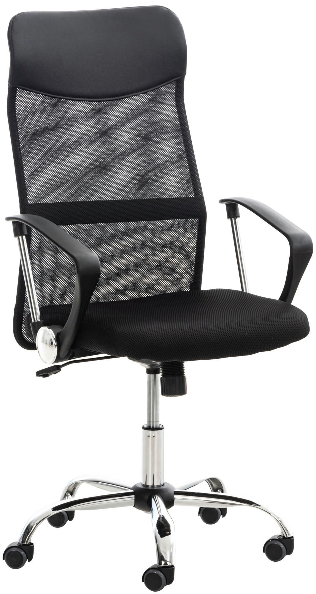 CHEFSESSEL Lederlook schwarz - Chromfarben/Schwarz, Textil/Metall (60/110/53cm) - CLP
