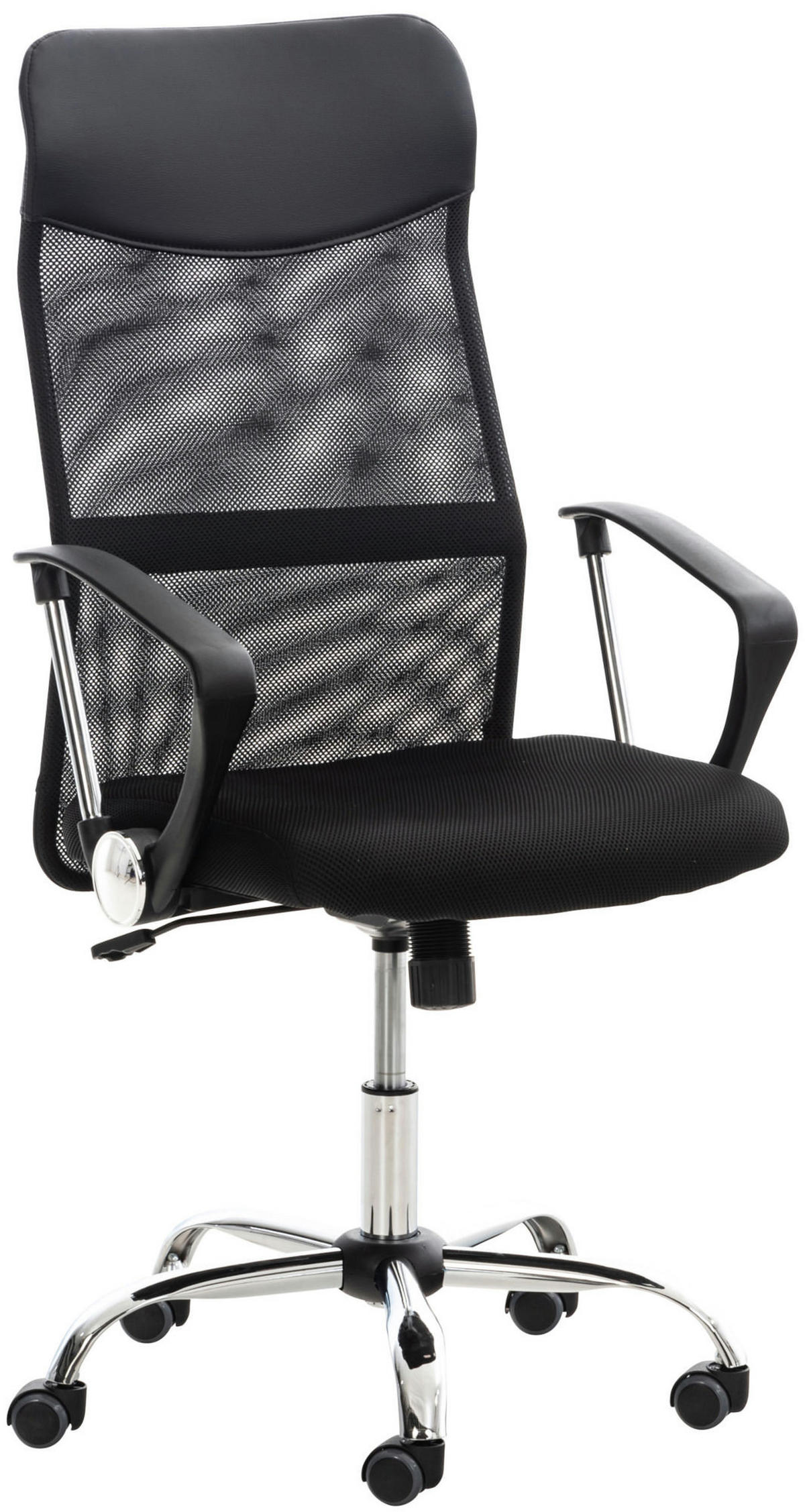 CHEFSESSEL Lederlook schwarz - Chromfarben/Schwarz, Textil/Metall (60/110/53cm) - CLP