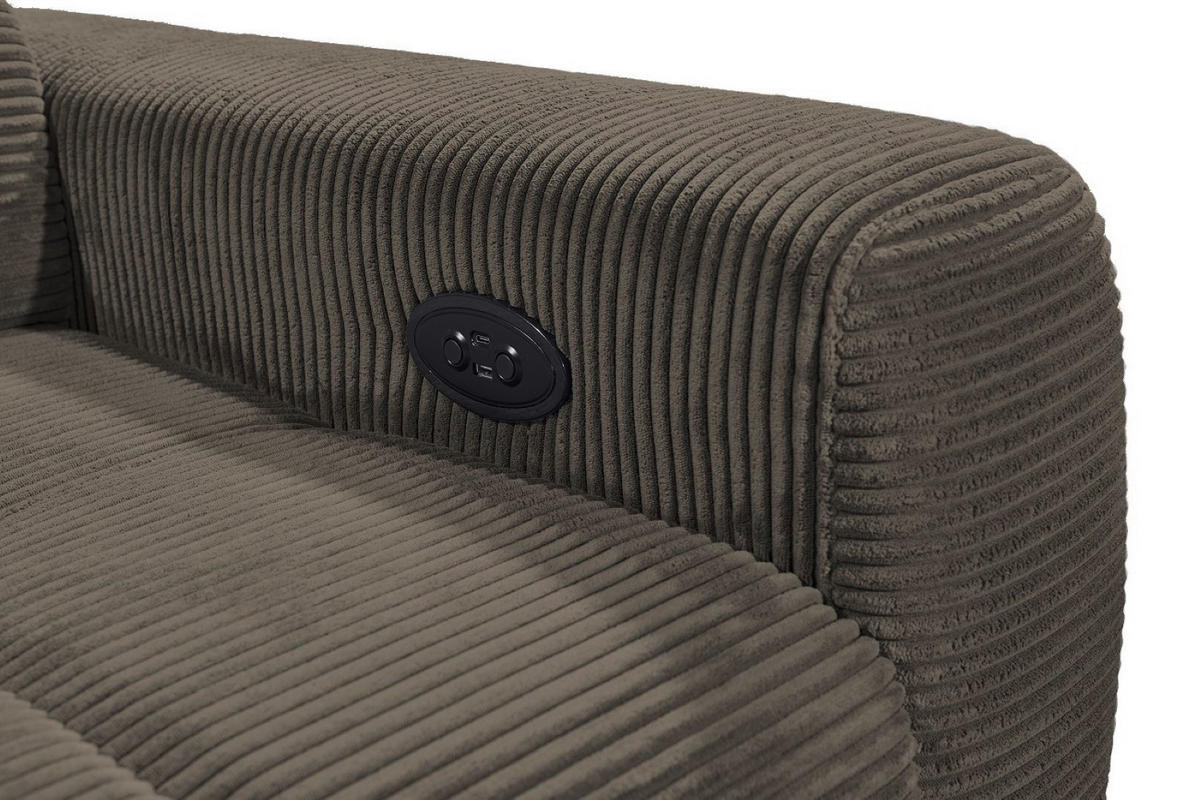 ECKSOFA mit elektronische Sitztiefenverstellung, USB-Anschluss und stilvollem Breitcord-Bezug - Dunkelbraun, Textil (243/200cm) - ed exciting design