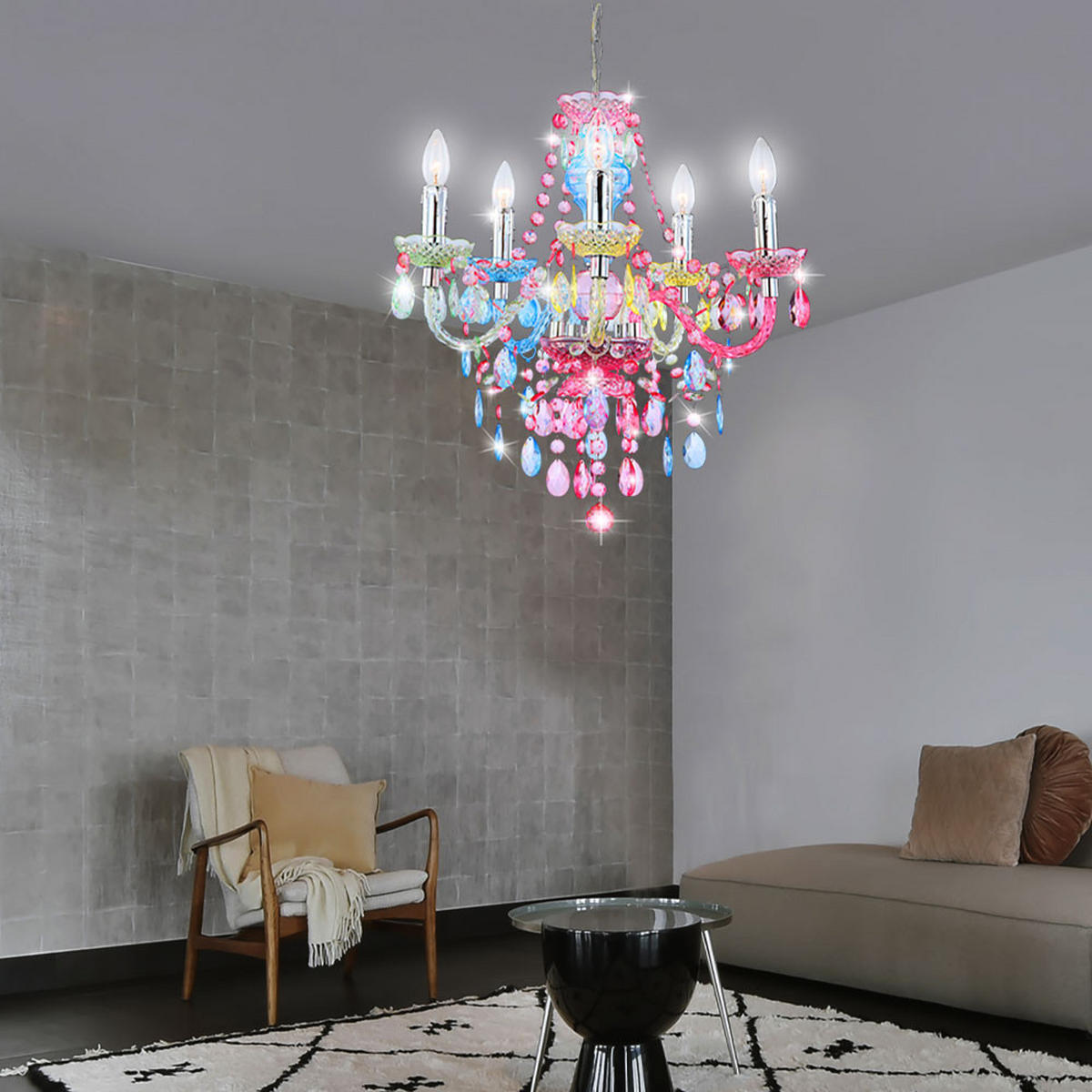 KRONLEUCHTER Metall Acryl Bunt - Multicolor, Metall (51/51/149cm) - Globo Lighting