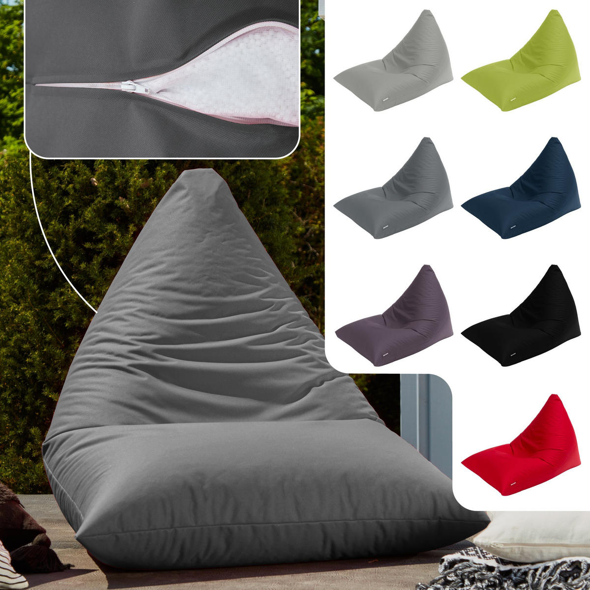 OUTDOOR SITZSACK Triangle 150x100x100cm - Grau, Textil (100/100/150cm) - Green Bean