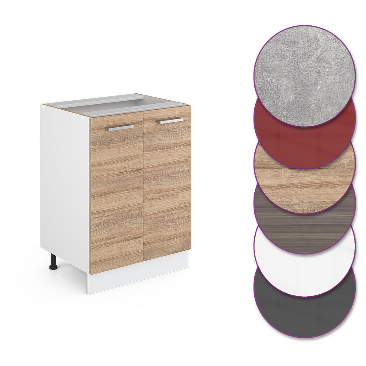 KÜCHENUNTERSCHRANK R-Line Sonoma 60 cm ohne AP - Weiß/Sonoma Eiche, Holzwerkstoff (60/81.6/46cm) - Vicco