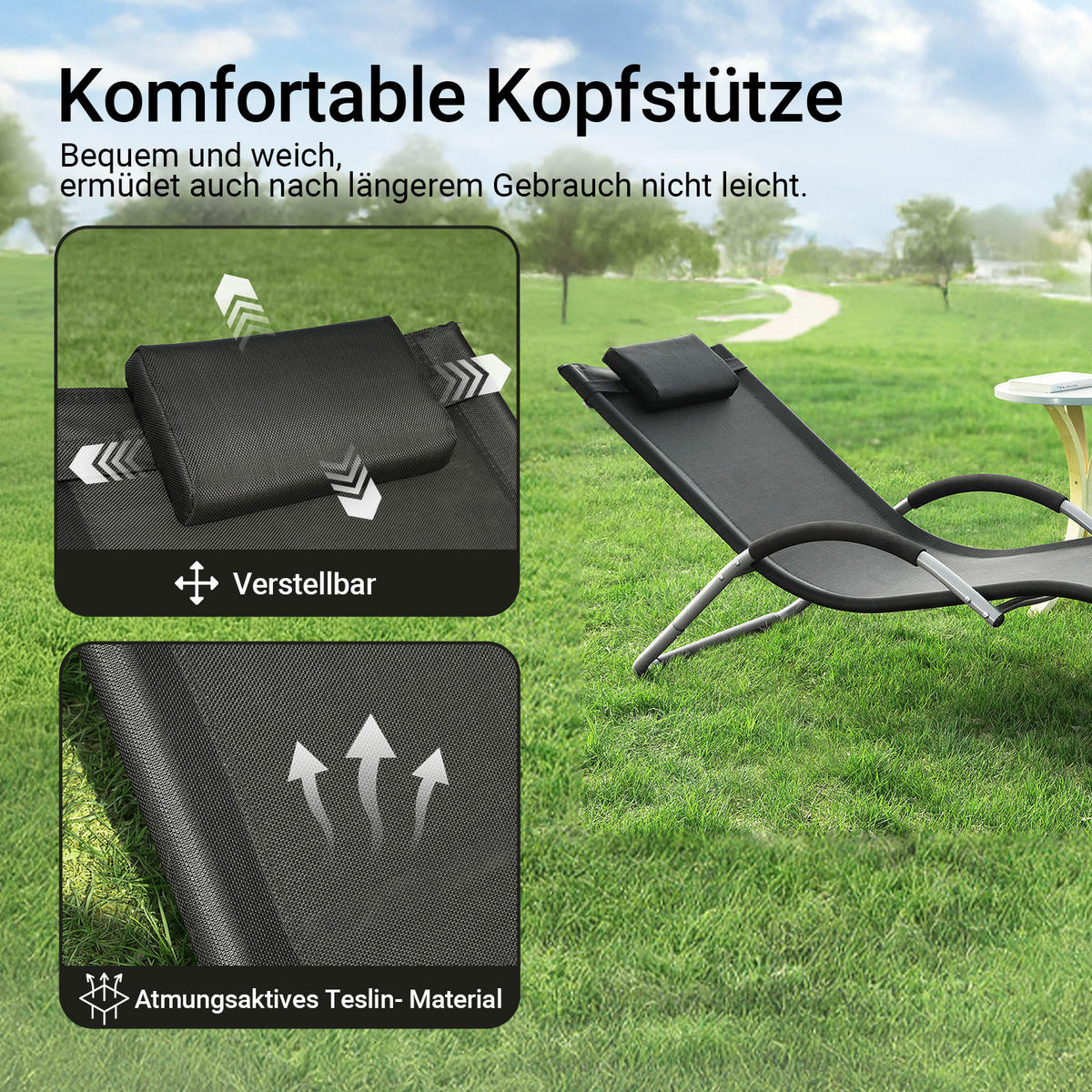 SONNENLIEGE Schwarz - Schwarz, Metall (63/67/172cm) - SoBuy