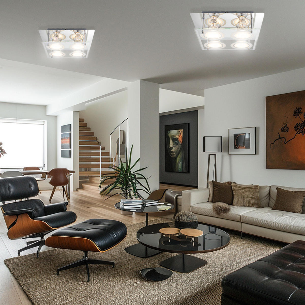 LED DECKENLEUCHTE Glas Silber 4 Flammig - Silberfarben, Glas (26/26/8.5cm) - Globo Lighting