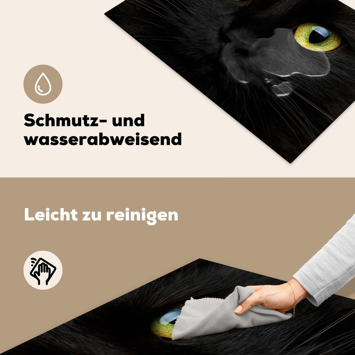 HERDABDECKPLATTE Katze - Augen - Gelb - Schwarz Ceranfeldabdeckung 76x51.5 cm - Schwarz, Kunststoff (76/51.5/0.2cm) - MuchoWow