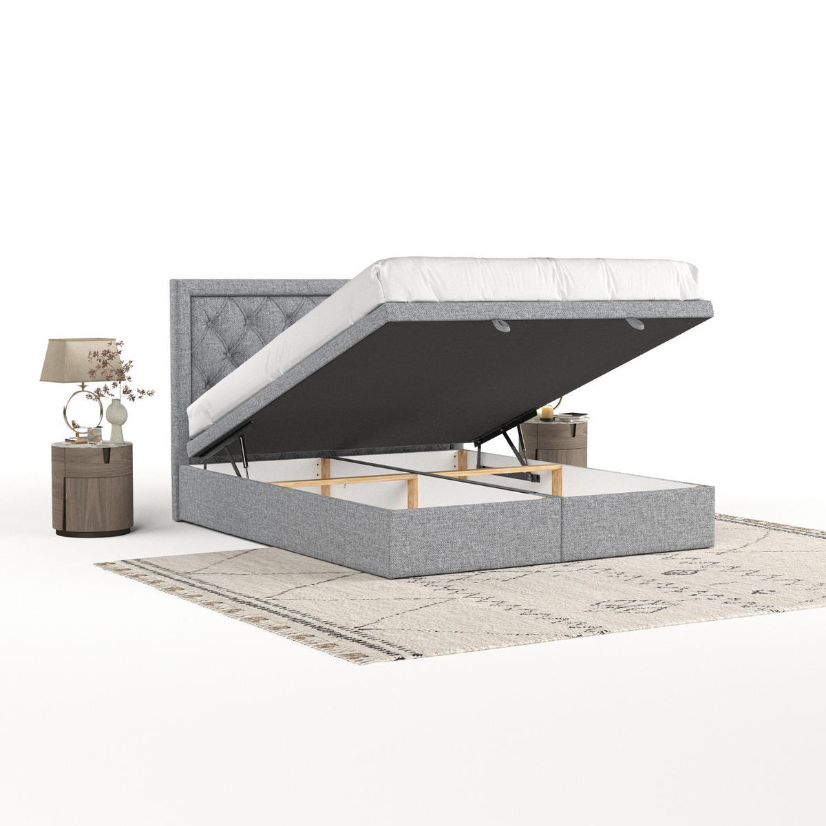 POLSTERBETT Nicobar mit Stauraum 200/200 cm Grau im Alta Stoff - Schwarz/Grau, Holz/Holzwerkstoff (200/200cm) - AltaBeds