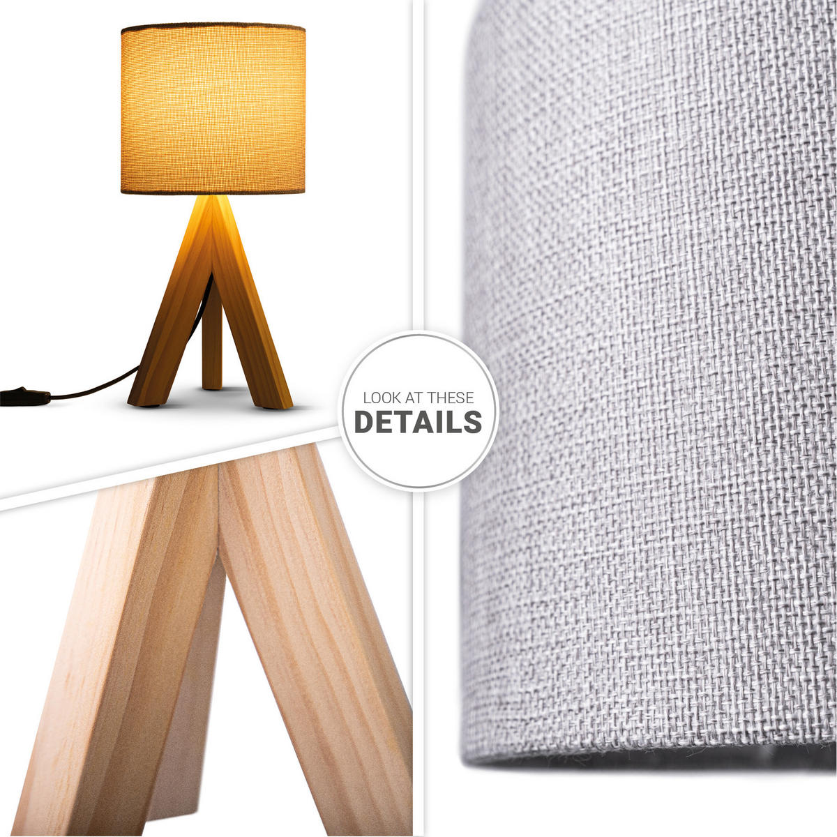 TISCHLAMPE Bajo Canvas - Beige/Grau, Holz (17/17/35cm) - Paco Home