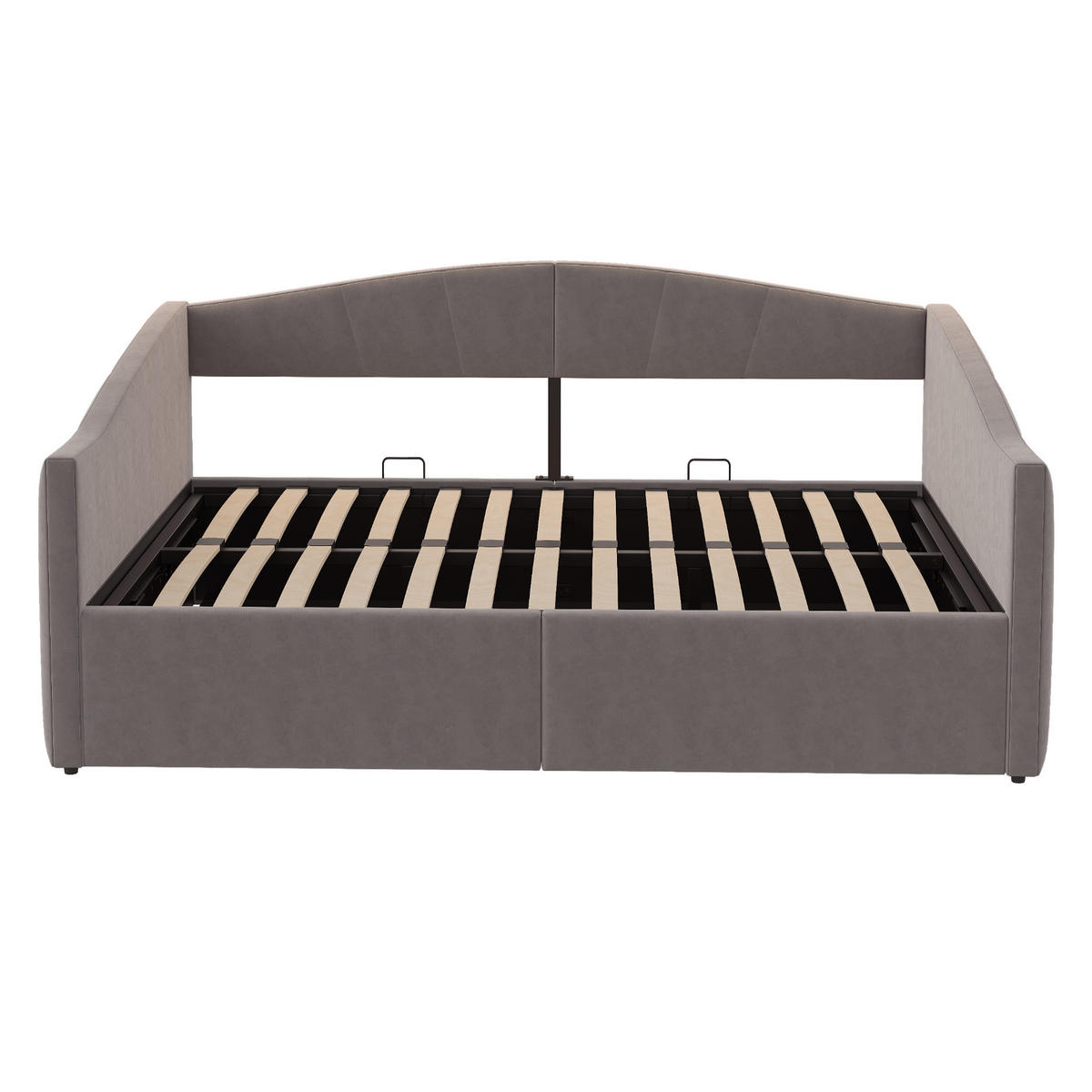 POLSTERBETT 140/200 cm mit hydraulischer Lagerung und Armlehnen in Grau - Dunkelgrau, Leder (140/200cm) - OKWISH