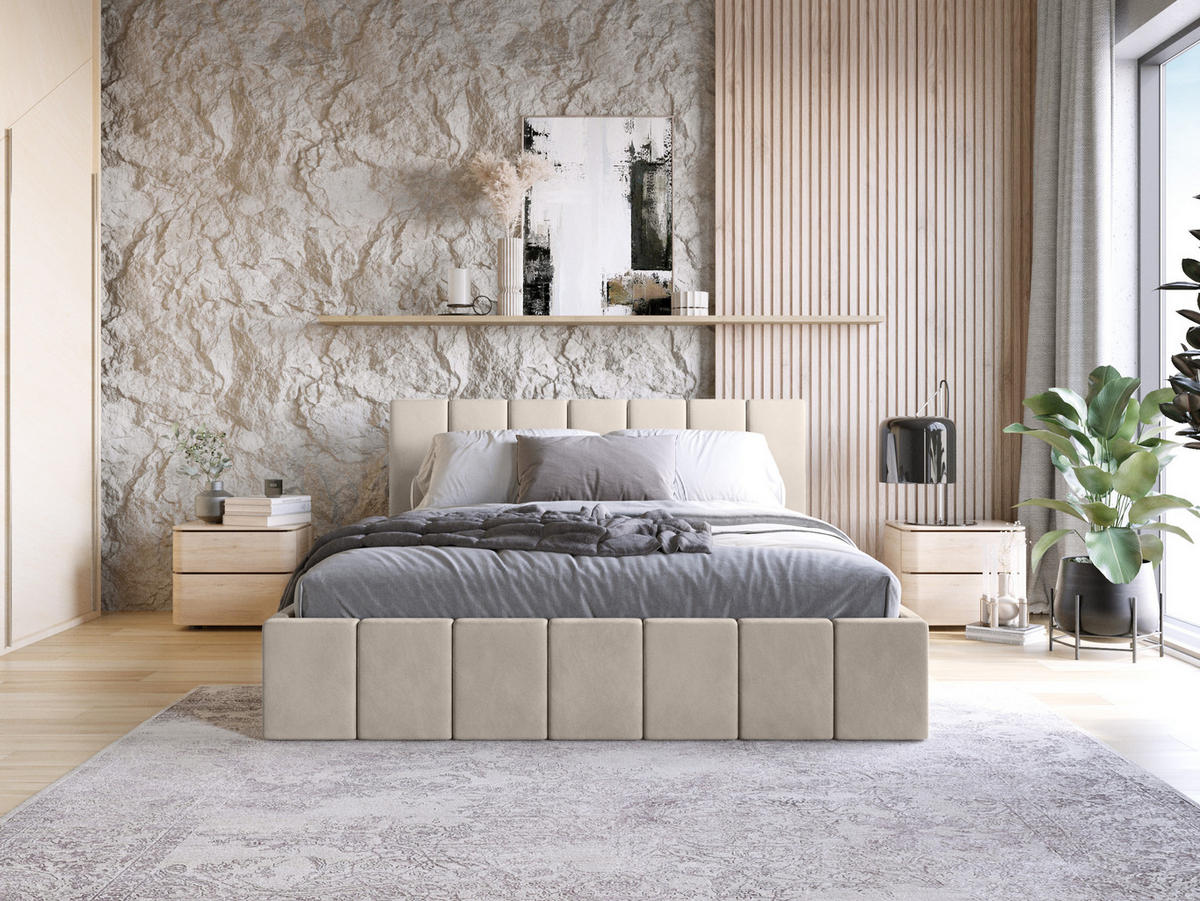 POLSTERBETT Pescara Creme 160x200 cm - Beige, Naturmaterialien (160/200cm) - Meblito