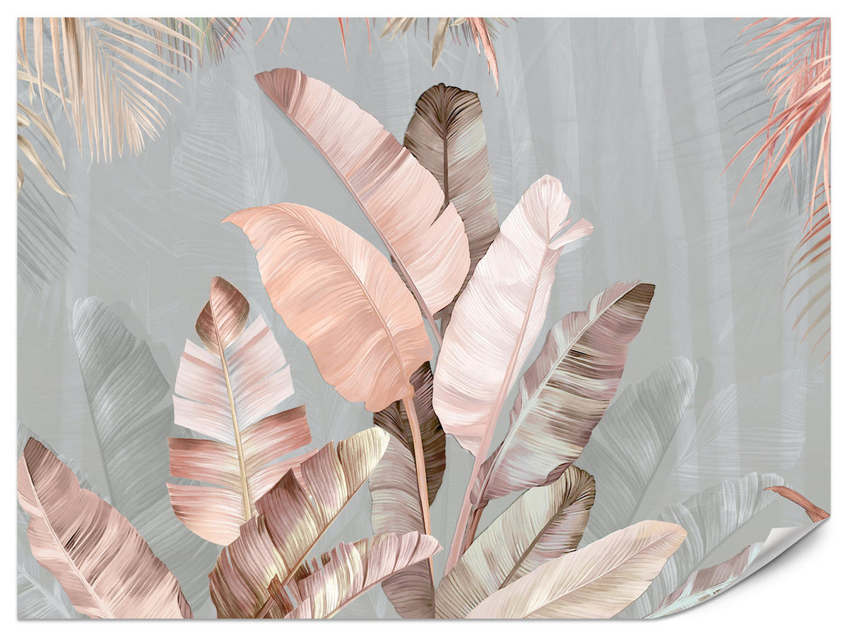 FOTOTAPETA Pre Jedáleň Tropické Pastelové Banánové Listy 400 x 280 cm - hnedá/sivá, papier (400/280cm) - Muralo