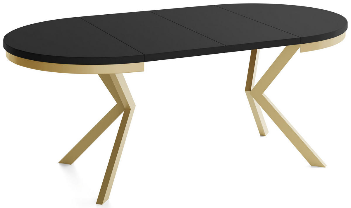ESSTISCH Dina runder ausziehbarer, Schwarz 90-170/90/76 cm - Goldfarben/Schwarz, Holzwerkstoff/Metall (90/170/76cm) - WFL GROUP