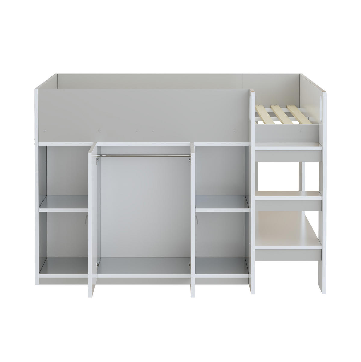 HOCHBETT aus Holz 90x200 cm in Grau mit Leiter & Stauraum - Grau, Holz (90/200cm) - Modfu