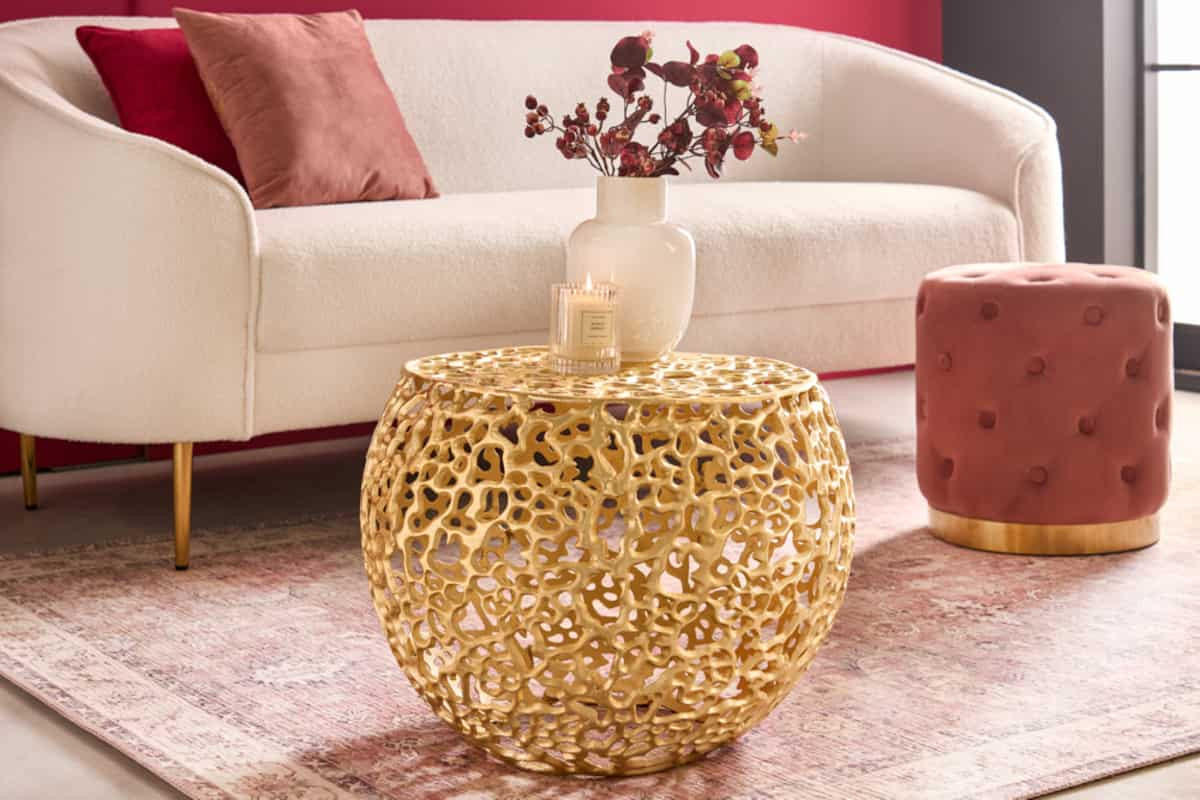COUCHTISCH ABSTRACT LEAF rund Gold 53cm - Goldfarben/Schwarz, Metall (53/53/38cm) - riess-ambiente