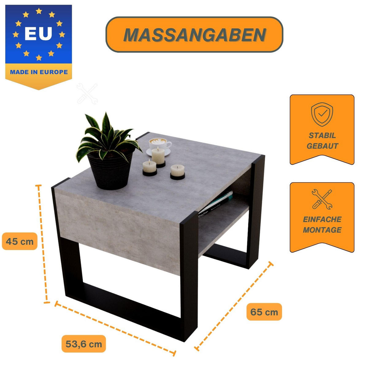 COUCHTISCH Karo65 65/45/53,6 - Dunkelgrau/Schwarz, Holzwerkstoff (53/65/45cm) - RAUMHIRSCH FURNITURE