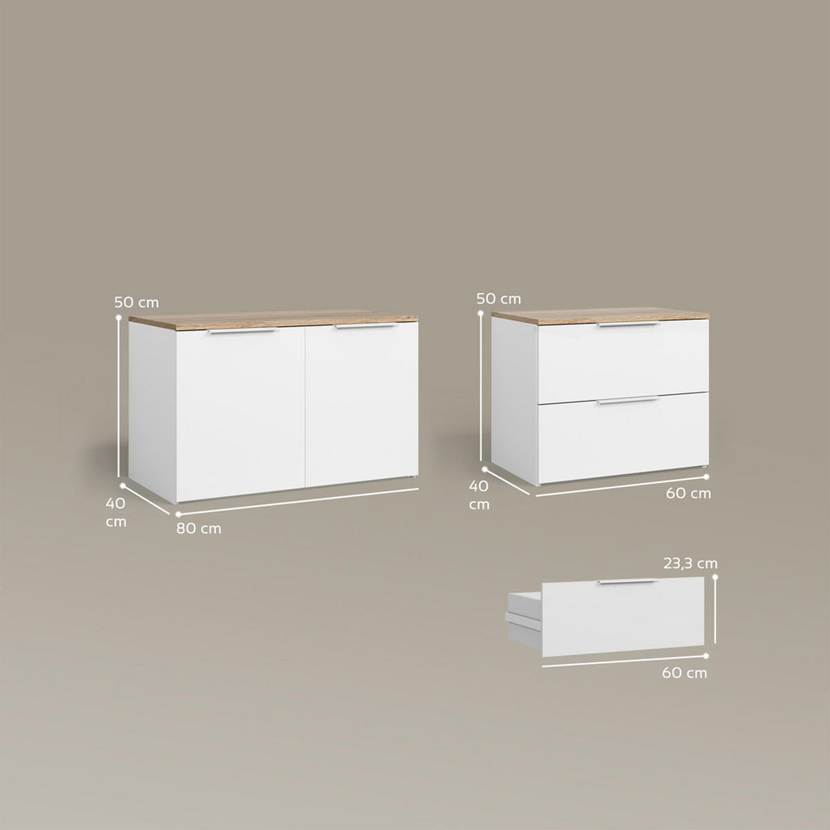 WOHNWAND Piave Weiß/Sonoma 3 Teile - Weiß/Sonoma Eiche, Holzwerkstoff (80/50/40cm) - Livinity®