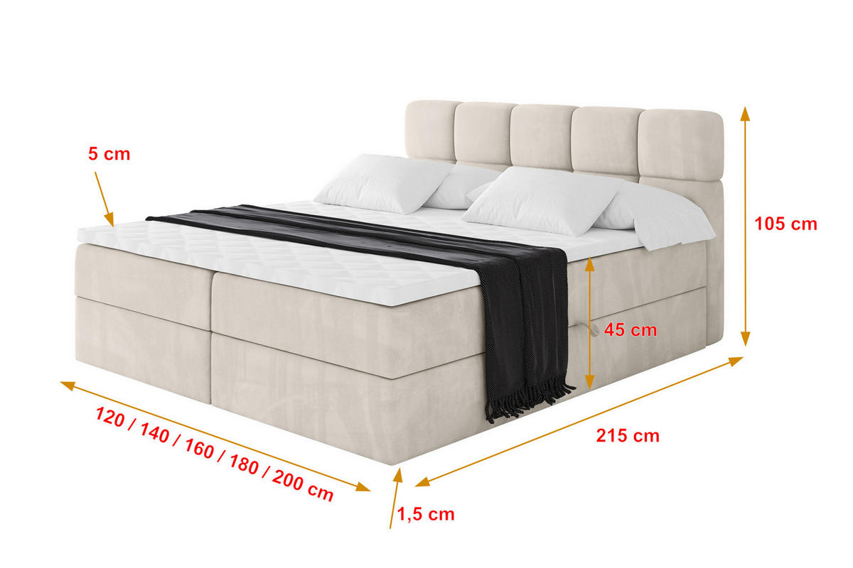 BOXBETT mit Matratze H4 - FAMA - 140x200 cm Beige Casablanca - Beige, Holzwerkstoff (140/200cm) - ALTDECOR