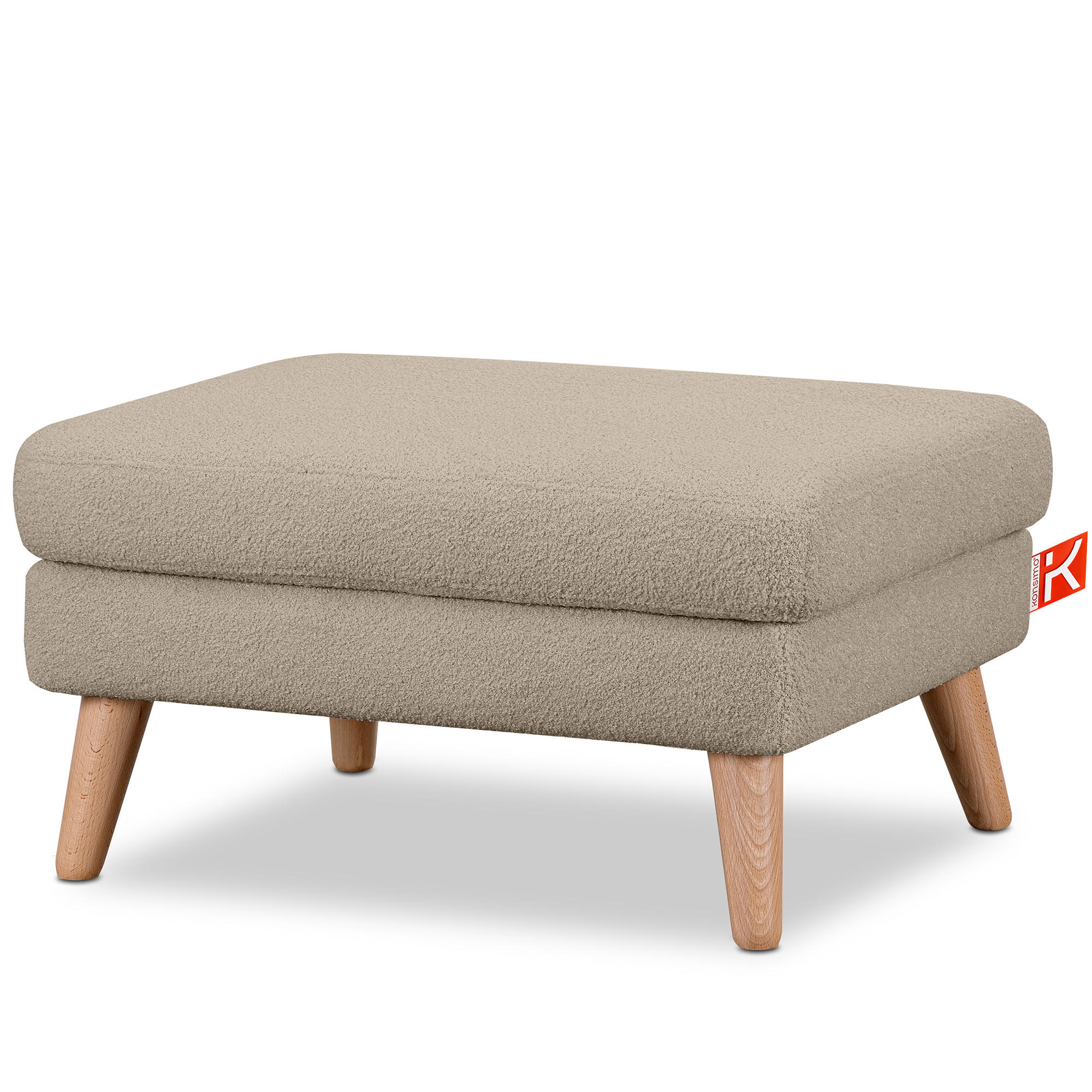 SITZHOCKER TAGIO Pouffe, Dunkelbeige - Hellbraun/Braun, Buchenholz/Textil (65/46/80cm) - KONSIMO®