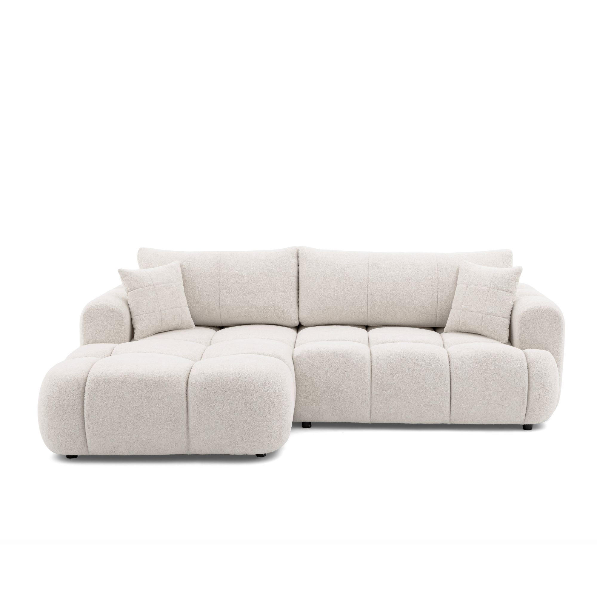 ECKSOFA CALM L Links mit Schlaffunktion 140x215 Webstoff weiß - Schwarz/Weiß, Holz/Kunststoff (261/151cm) - Muffo