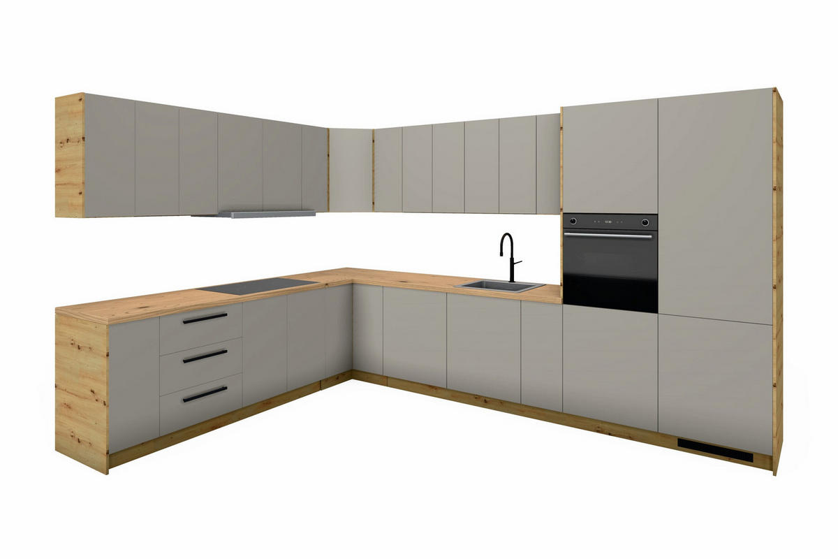 L-KÜCHE Nexa Beige & Artisan-Eiche – 360 × 260 cm – KÜ-LAN-001 - Beige, Holzwerkstoff (360/212/260cm) - ROYAL24_MARKT