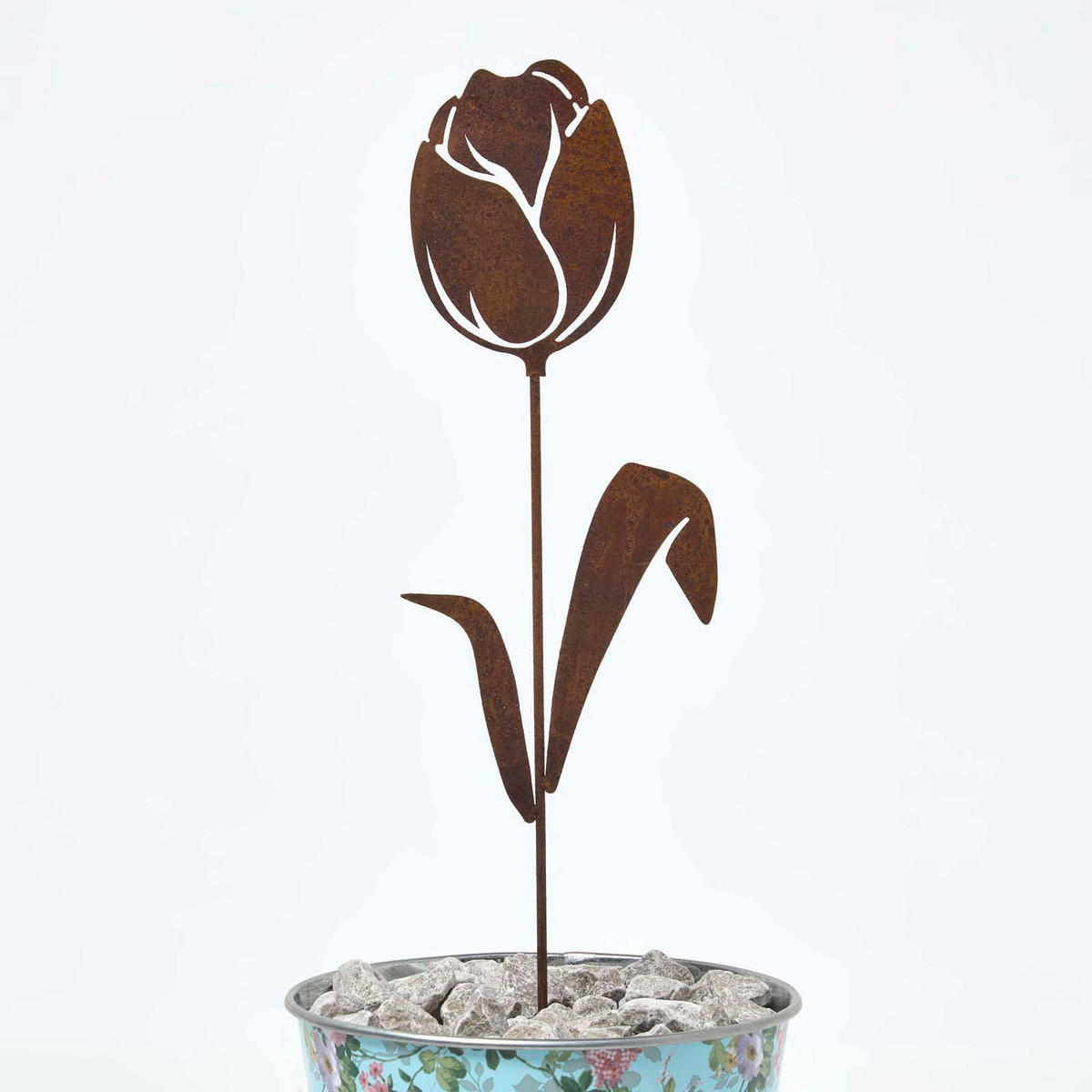 GARTENSTECKER Metall – 2er-Set Tulpen Gartendeko in Rostoptik - Dunkelbraun, Metall (37cm) - Homescapes