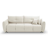 BETTSOFA MODA Creme Chenille-Stoff mit Schlaffunktion - Creme, Holz (245/86/110cm) - MASSENO