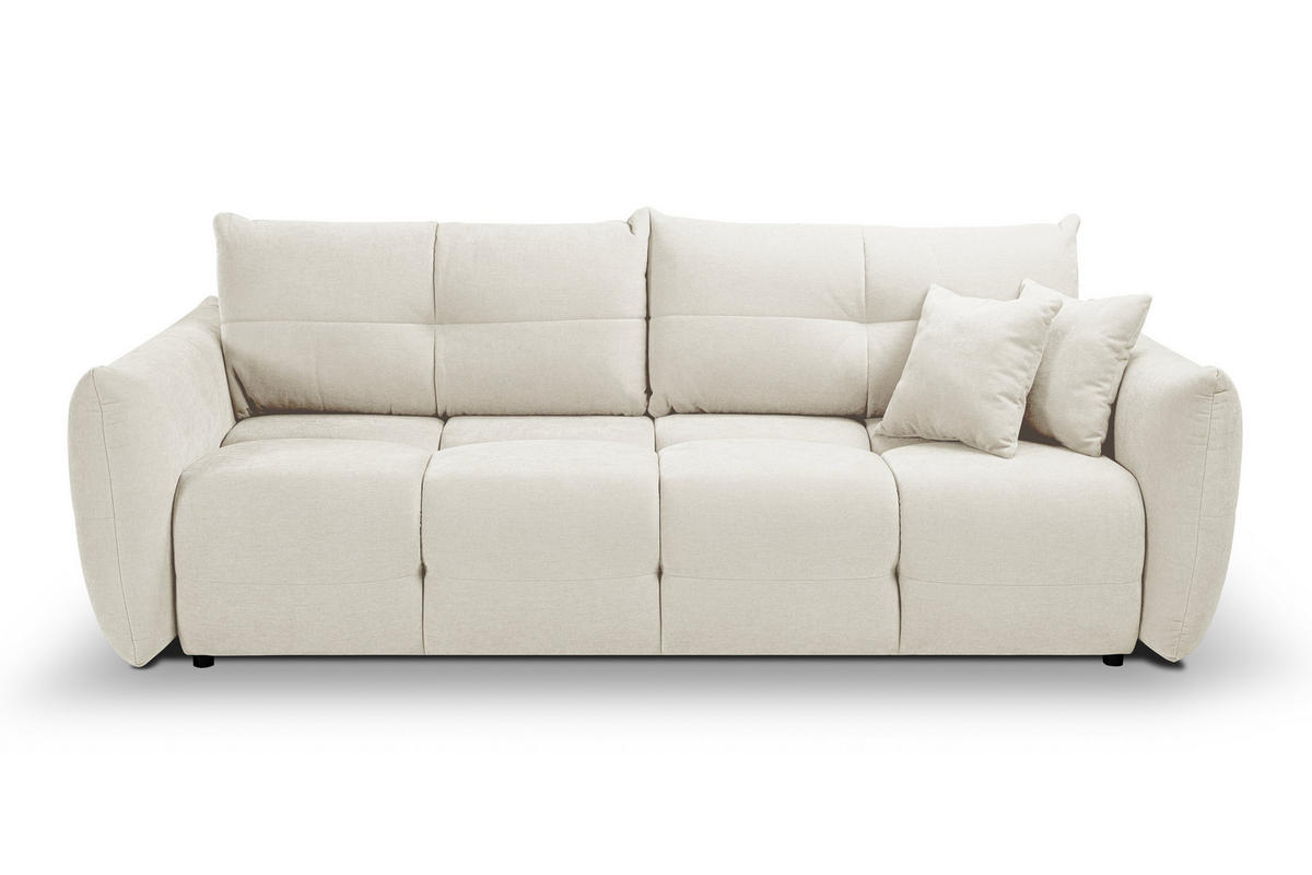 BETTSOFA MODA Creme Chenille-Stoff mit Schlaffunktion - Creme, Holz (245/86/110cm) - MASSENO