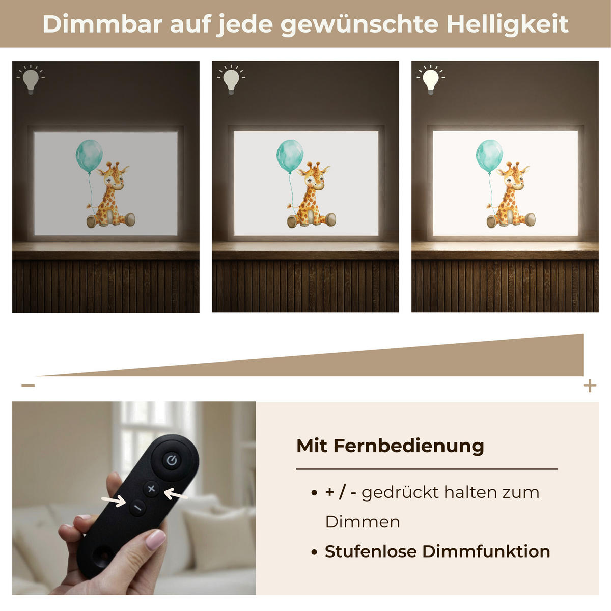 WANDLEUCHTE MIT AKKU Giraffe - Baby - Tiere - Blauer Ballon 40x30 cm - Weiß, Holzwerkstoff (40/30/8cm) - OnlyWow