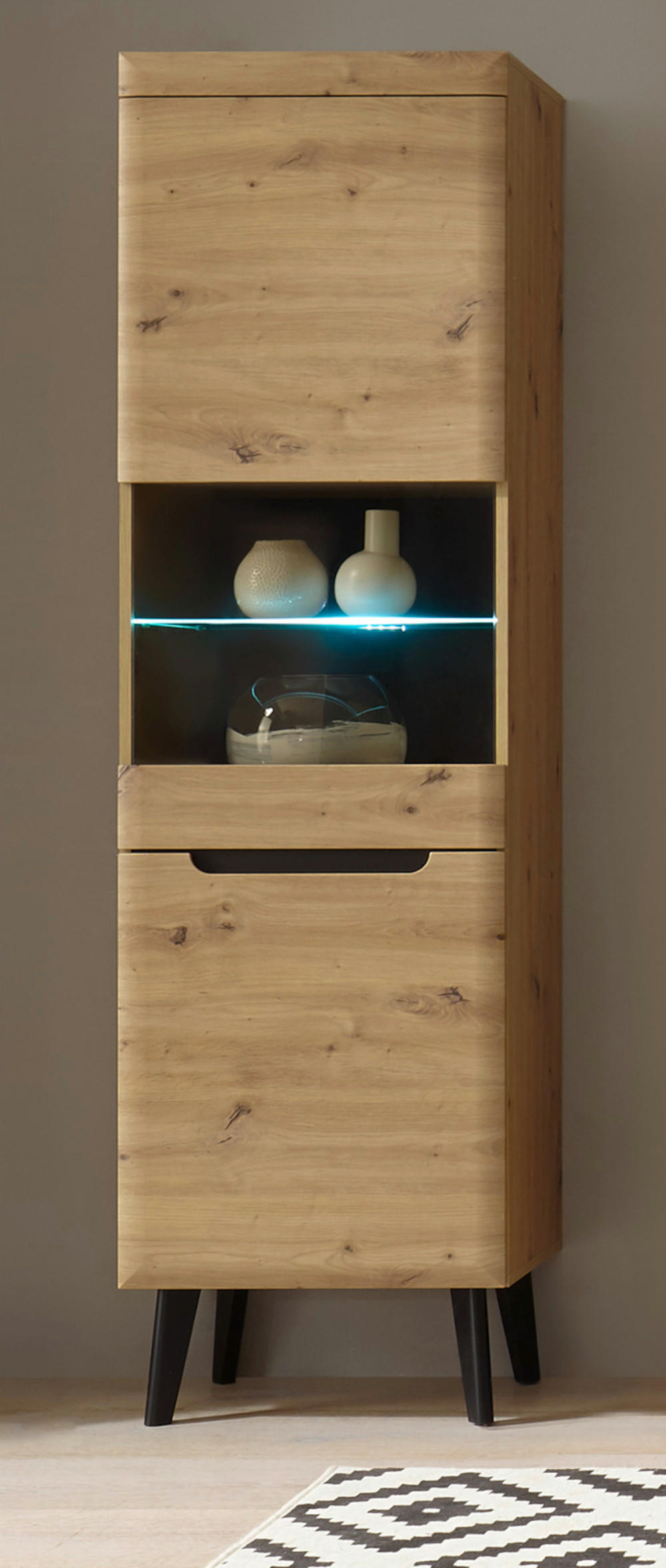 VITRINE Eiche Artisan, schwarz 53 cm, Vitrinenschrank skandinavisch - Eichefarben/Schwarz, Glas/Holzwerkstoff (53/197/40cm) - Furn.Design