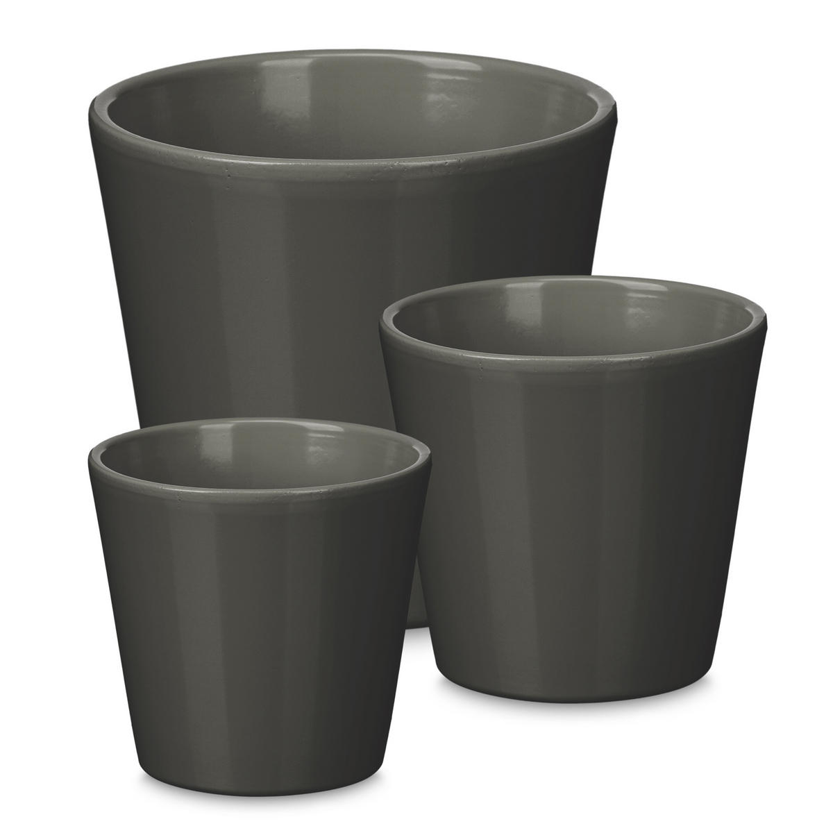 BLUMENTOPF konisch 14/17/22 cm 3er Set - Anthrazit, Keramik (22/19/22cm) - Ibergarden