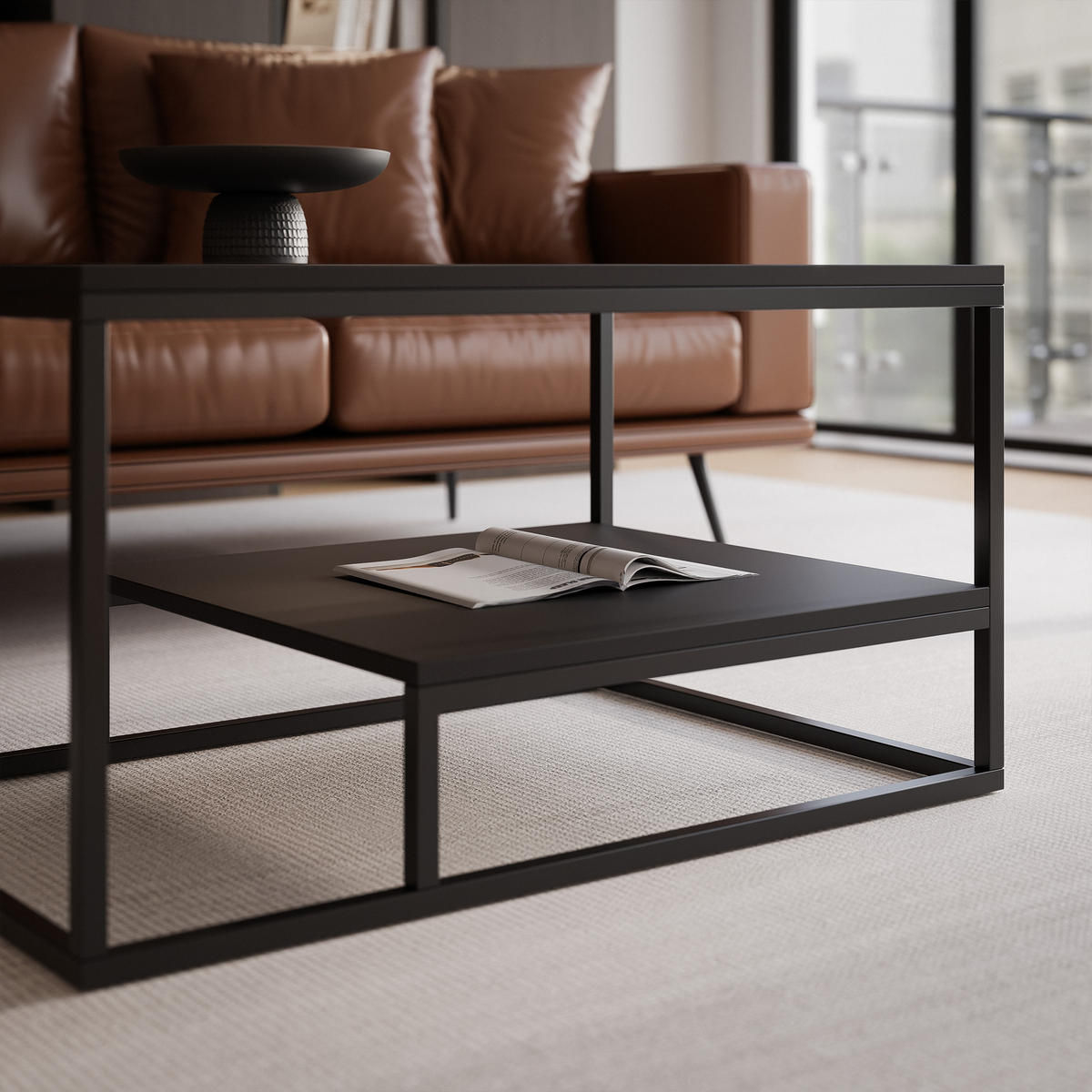 COUCHTISCH LETO 90/68/48 cm, rechteckig, Schwarz - Schwarz, Holzwerkstoff/Metall (68/90/48cm) - Idohome