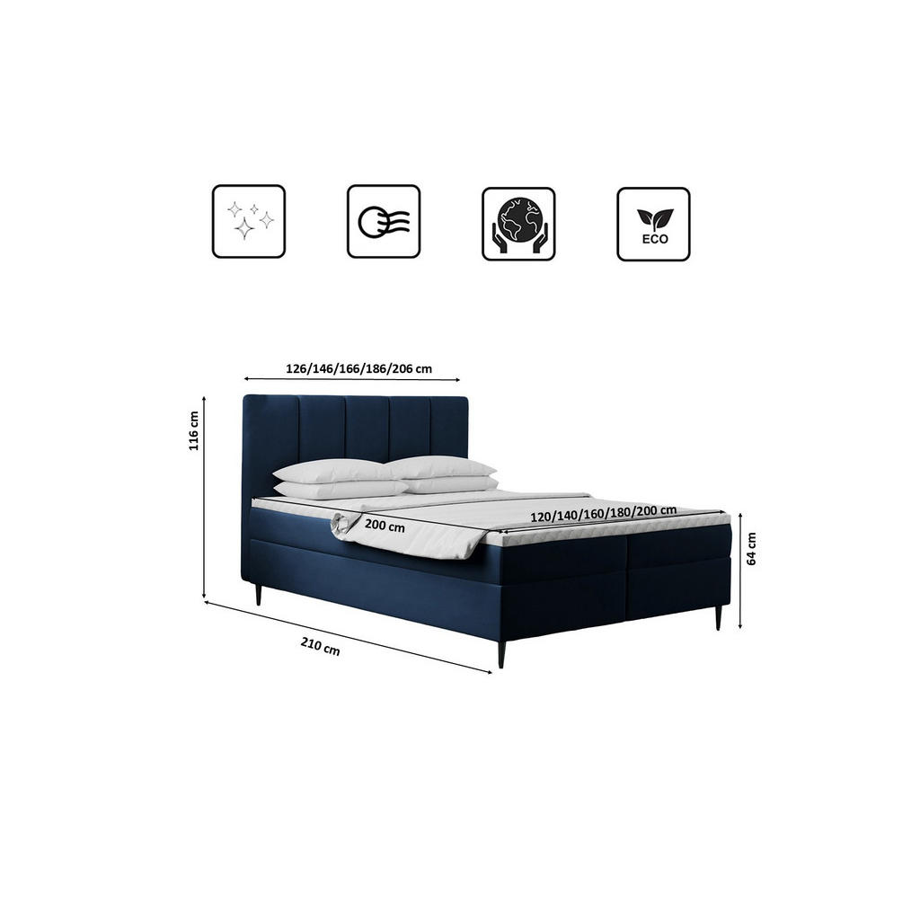 Thumbnail - Kaiser Möbel Boxbett, Dunkelblau, Textil, H3, Höhe ca. 20 cm, einzeln stellbar, eckig, 120x200 cm, Schlafzimmer, Betten,...
