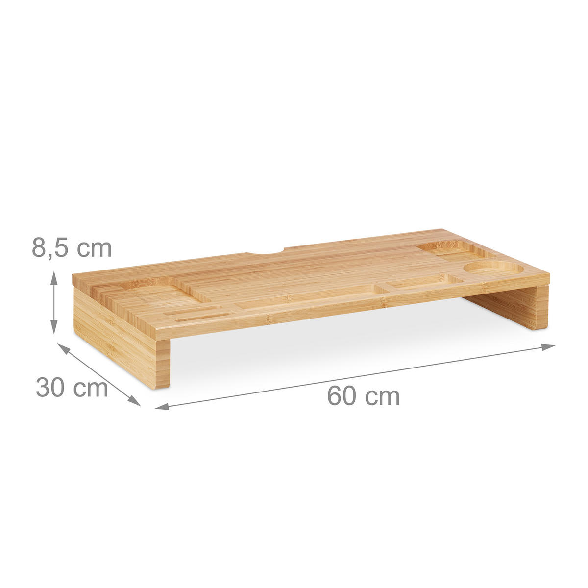 MONITORSTÄNDER Natur Bambus 7 Fächer 60x30x8,5 cm - Hellbraun, Holz (30/60/8.5cm) - Relaxdays
