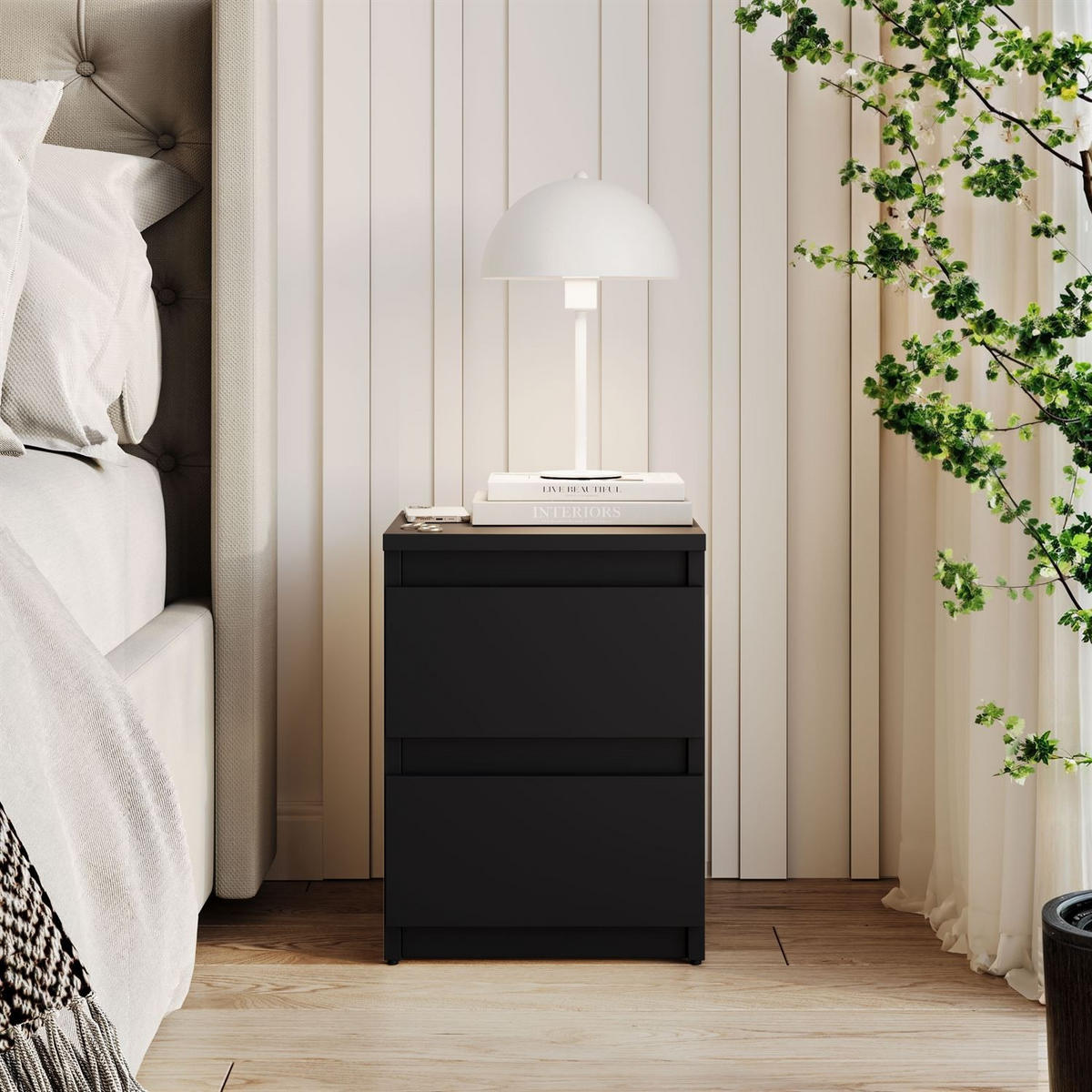 NACHTTISCH HANA M2 Schwarz matt - Schwarz, Holzwerkstoff (30/40/30cm) - Lookway