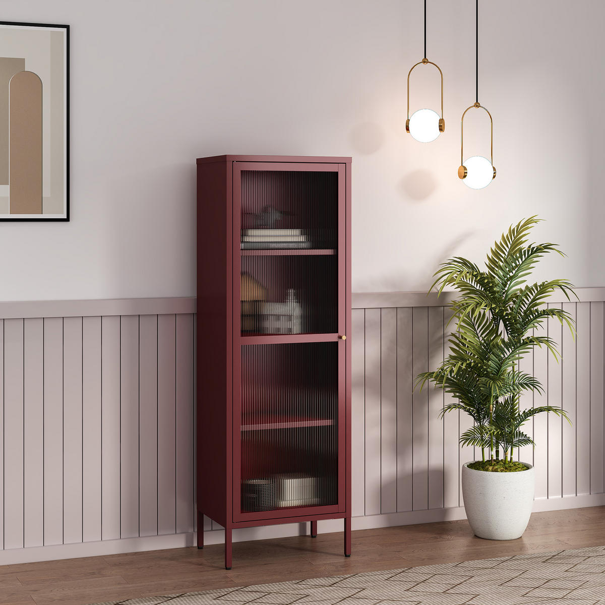 VITRINENSCHRANK Säkylä - Bordeaux, Glas/Metall (50/150/35cm) - [en.casa]
