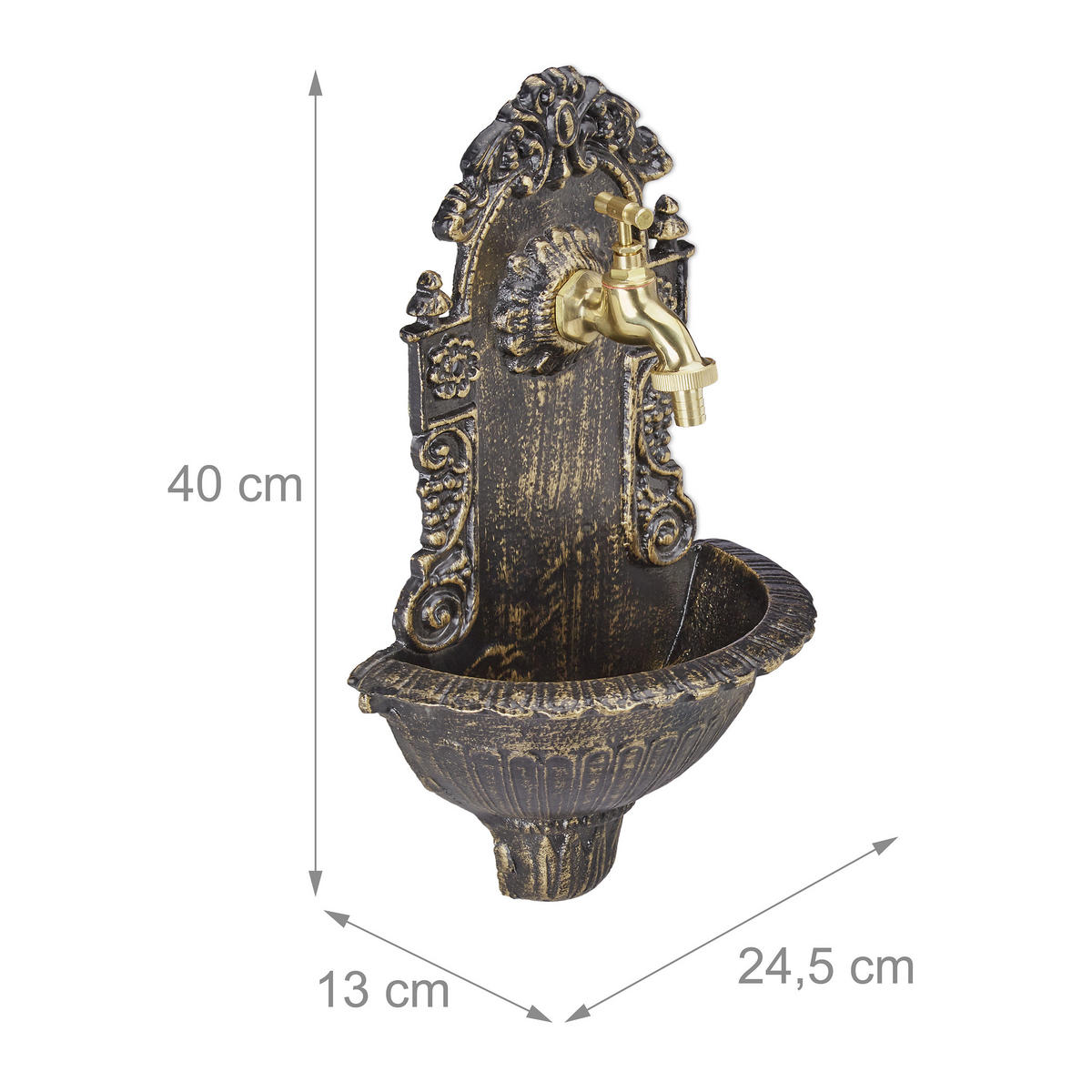 WANDBRUNNEN - Braun, Metall (13/24.5/40cm) - Relaxdays